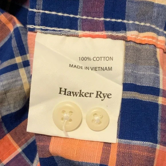 Classic Blue and Orange Plaid Button Down Short Sleeve Shirt - Picture 4 of 4